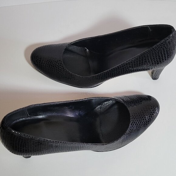 Vaneli Black Heels Size 9 Pumps Snakeskin Udex 3" Round Almond Toe Shoes Womens - Picture 2 of 5
